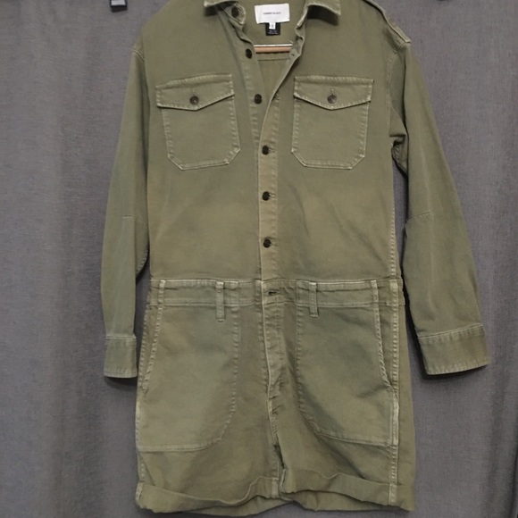 Current/Elliott Denim Crew Button Front Romper Military Green Size 2 6-8US - Picture 7 of 8